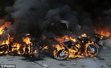 Carnage: Damaged bikes destroyed by the blast in Guwahati